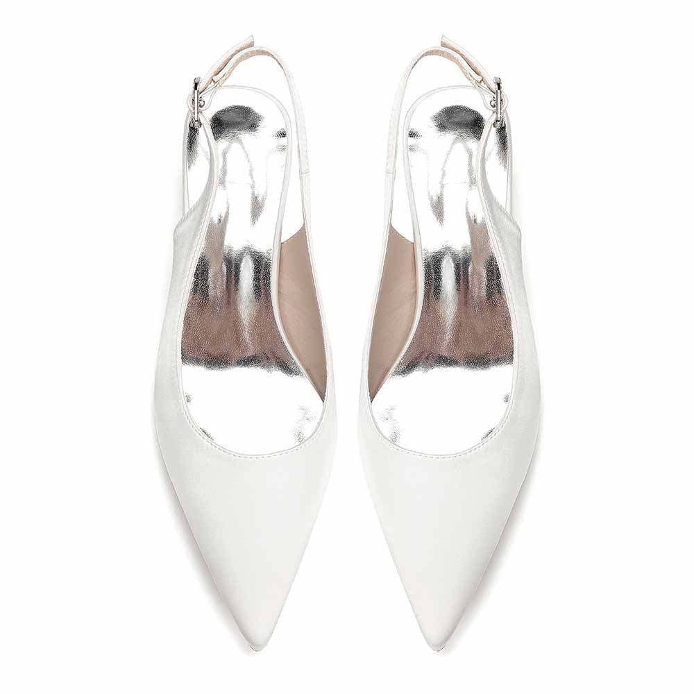 Women's Satin Point Toe Slingback Mid Heel Sandals | Wedding Party Shoes for Brides