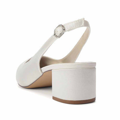 Women's Satin Point Toe Slingback Mid Heel Sandals | Wedding Party Shoes for Brides