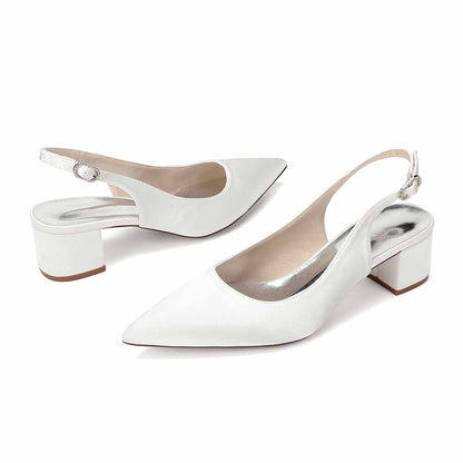 Women's Satin Point Toe Slingback Mid Heel Sandals | Wedding Party Shoes for Brides