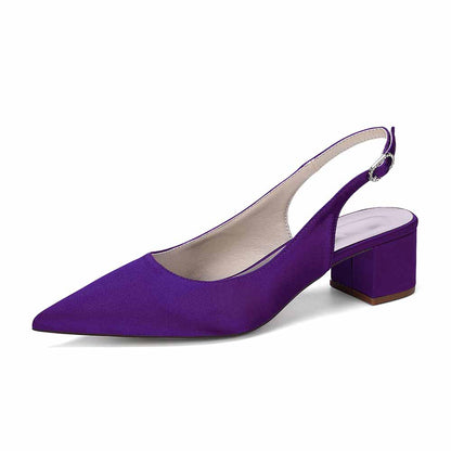 Women's Satin Point Toe Slingback Mid Heel Sandals | Wedding Party Shoes for Brides
