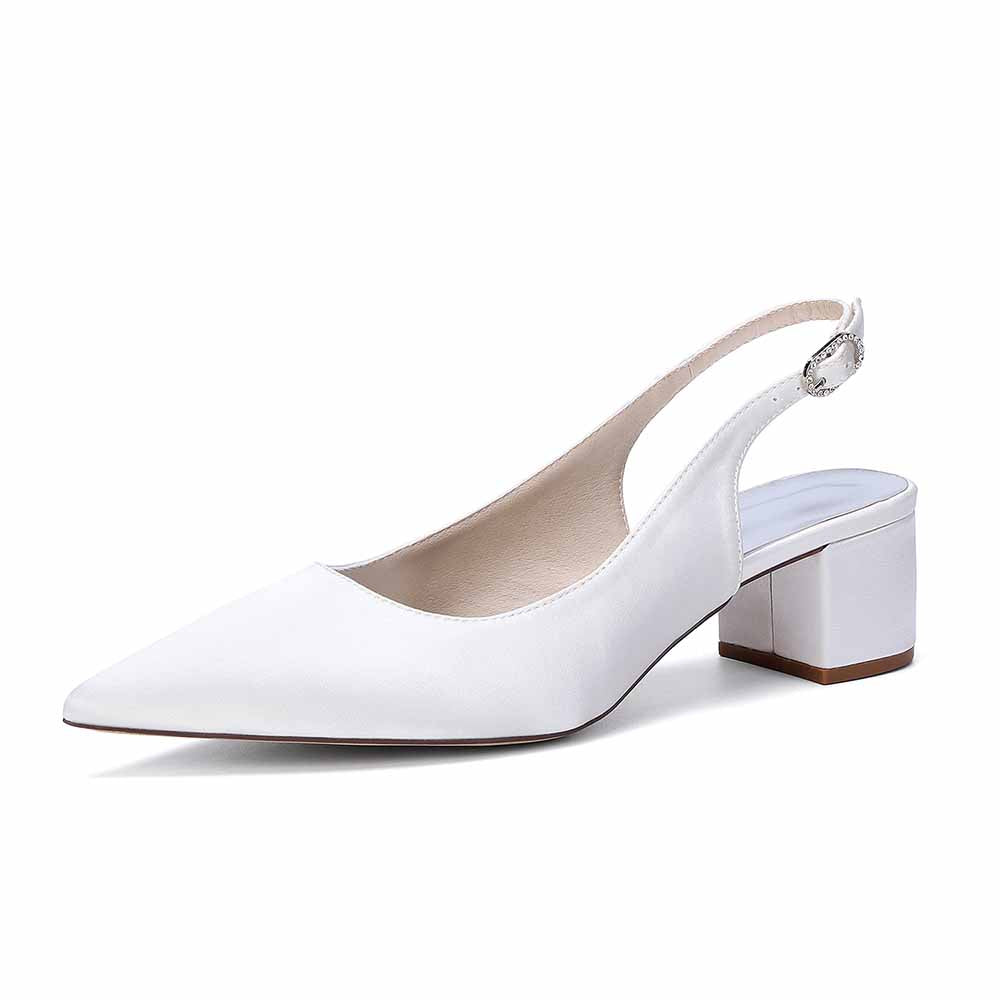 Women's Satin Point Toe Slingback Mid Heel Sandals | Wedding Party Shoes for Brides