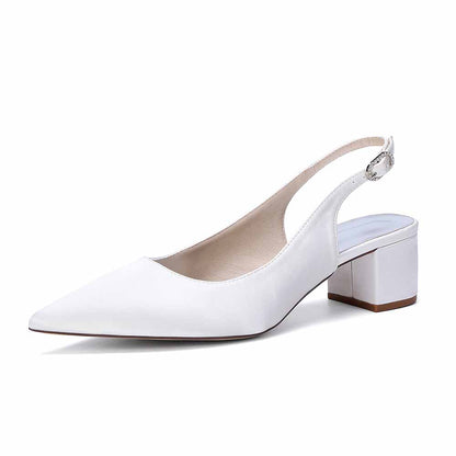 Women's Satin Point Toe Slingback Mid Heel Sandals | Wedding Party Shoes for Brides