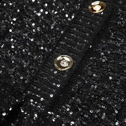 Women's Sequin Knited Top Coat with Lace-up Belted