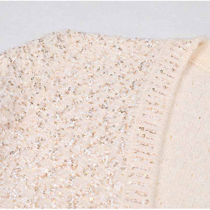 Women's Sequin Knited Top Coat with Lace-up Belted