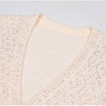 Women's Sequin Knited Top Coat with Lace-up Belted