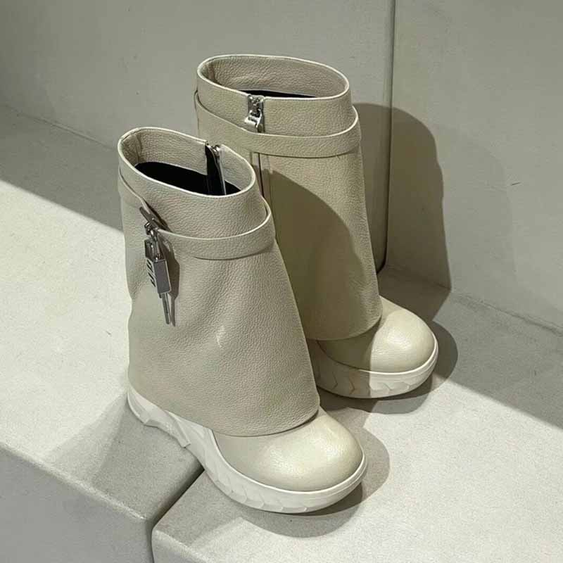 Women‘s Shark Lock Platform Ankle Boots Winter Bootie