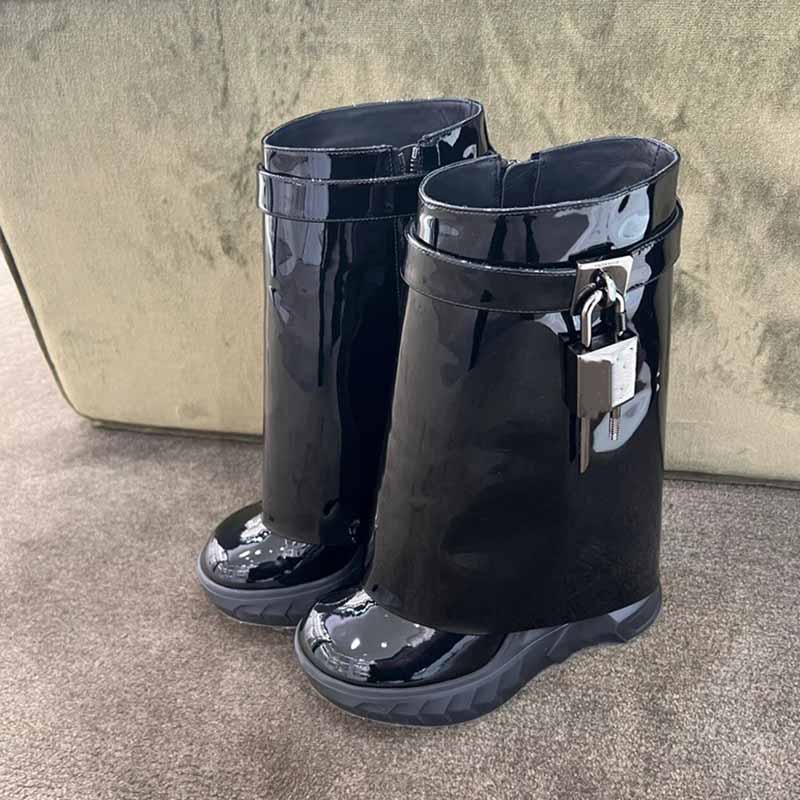 Women‘s Shark Lock Platform Ankle Boots Winter Bootie