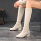 Women's Side Zipper Chunky Heel Knee High Boots