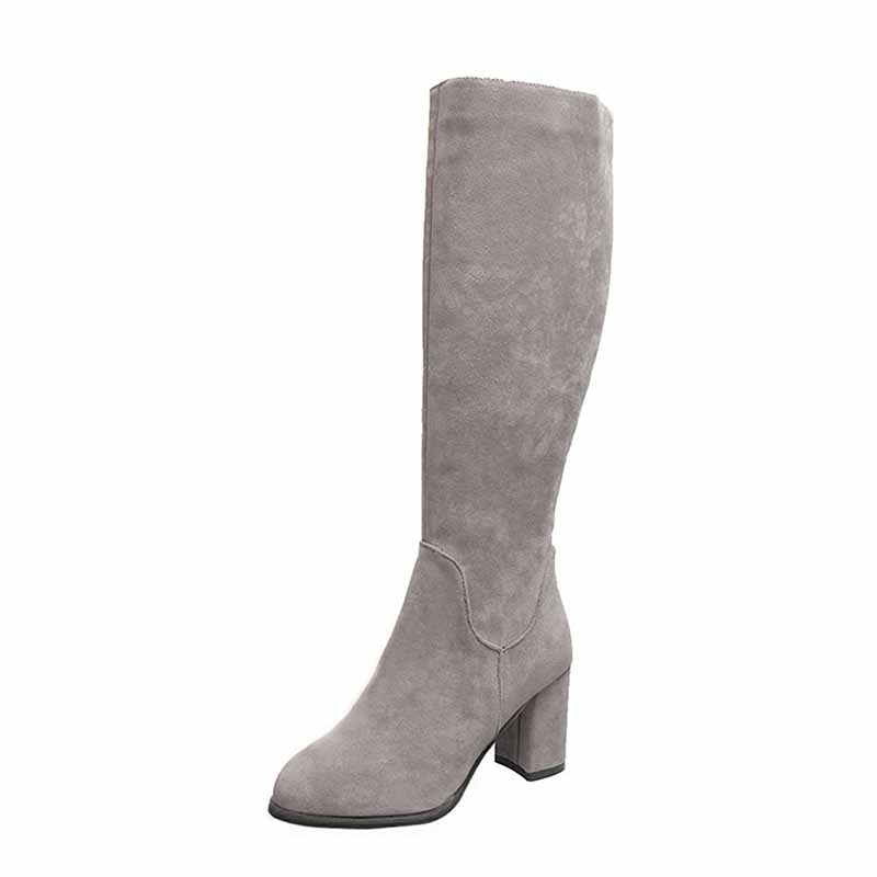 Women's Side Zipper Chunky Heel Knee High Boots