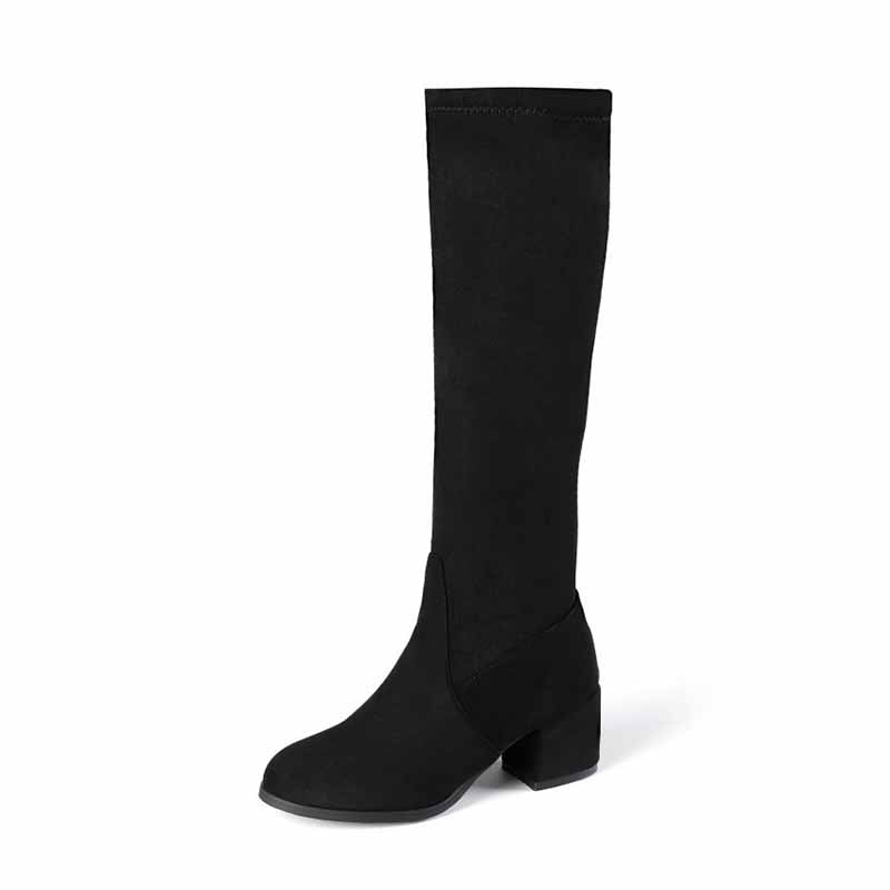 Women's Side Zipper Chunky Heel Knee High Boots