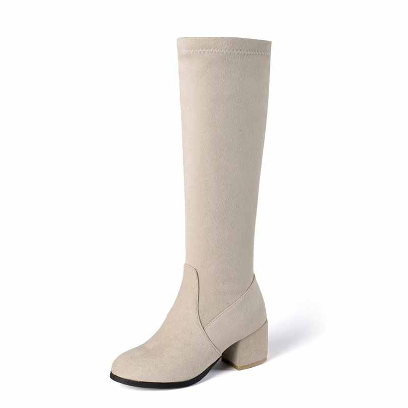 Women's Side Zipper Chunky Heel Knee High Boots