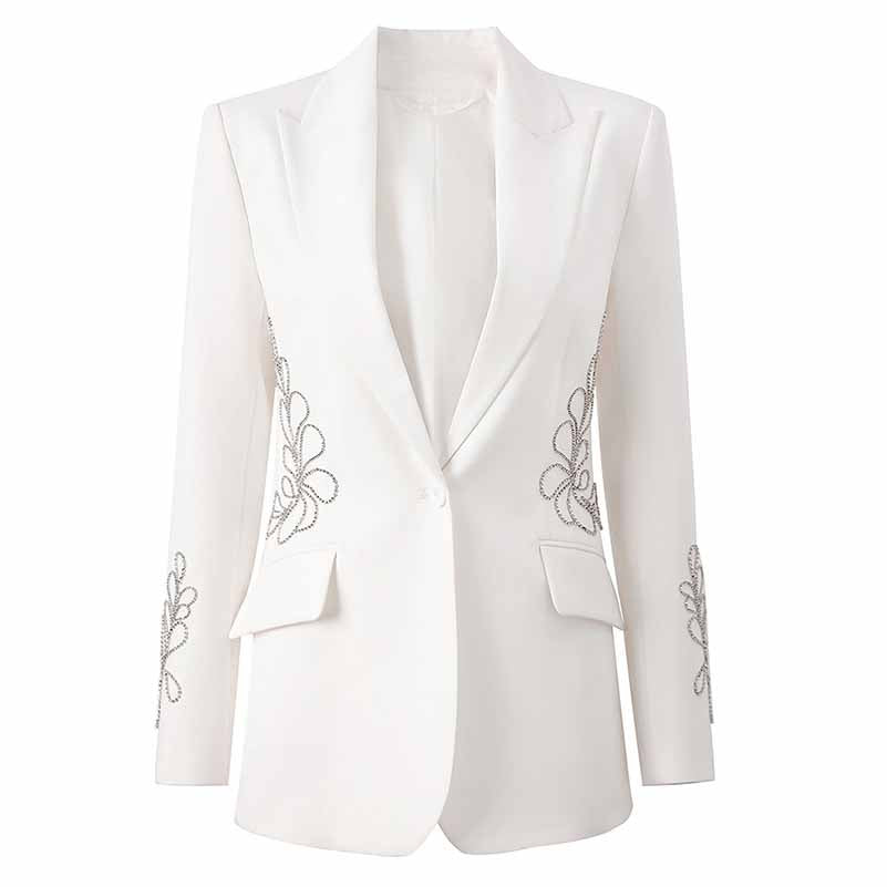 Women's Single Button Rhinestone Blazer with Pocket Coat