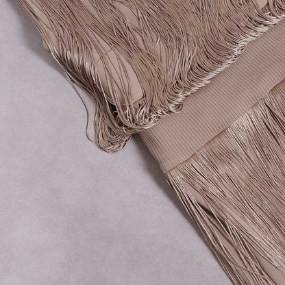 Elegant sleeveless tassel midi dress in soft fabric with stylish fringe details for a chic look