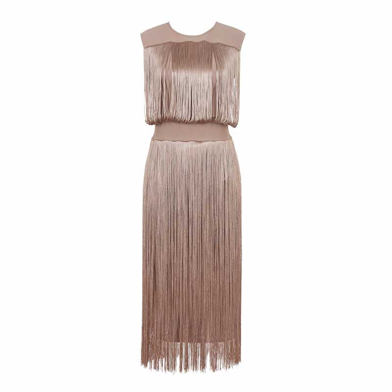 Elegant sleeveless tassel midi dress by SD Dresscode & Fashiontrends with flowing fringe details