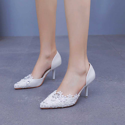 Women's Slip-On Wedding Shoes Closed Toe Mid-Heeled Bridal Shoes
