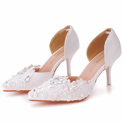 Women's Slip-On Wedding Shoes Closed Toe Mid-Heeled Bridal Shoes