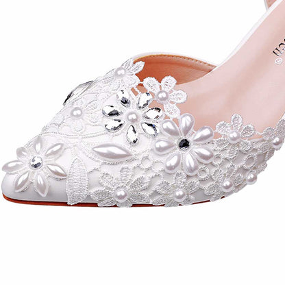 Women's Slip-On Wedding Shoes Closed Toe Mid-Heeled Bridal Shoes