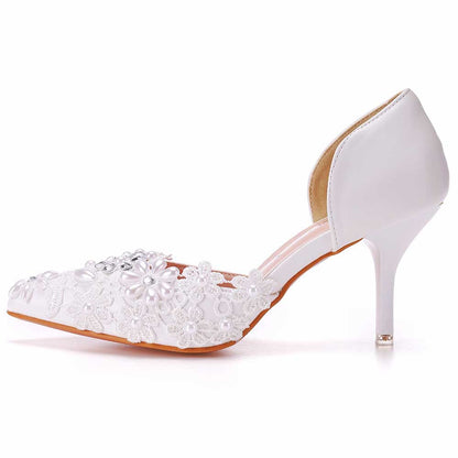 Women's Slip-On Wedding Shoes Closed Toe Mid-Heeled Bridal Shoes
