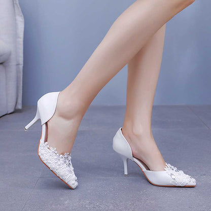 Women's Slip-On Wedding Shoes Closed Toe Mid-Heeled Bridal Shoes