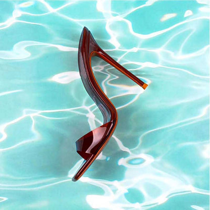 Women's Square Toe High Heel Mules in Brown