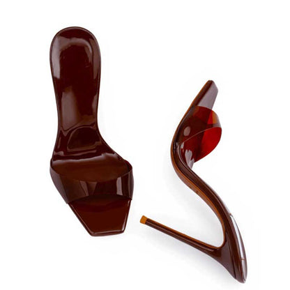 Women's Square Toe High Heel Mules in Brown