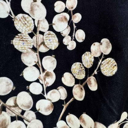 Women's Standard Collar Black Beaded Print Dress Velvet Mini Dress