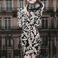 Women's Standard Collar Black Beaded Print Dress Velvet Mini Dress