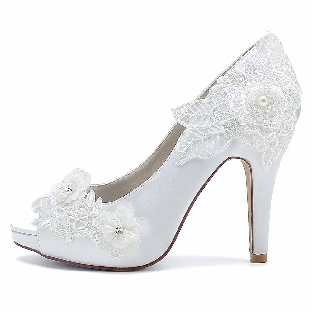 Women's Stilettos Lace Peep Toe Pump Heel Bridal Shoes Evening Prom Sandals