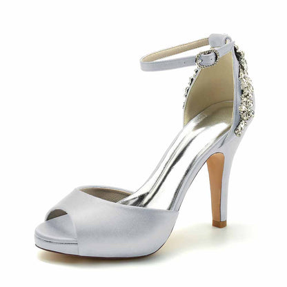 Women's Stilettos Peep Toe Heels Ankle-Strap Crystal Pumps Wedding Shoes