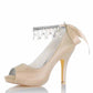 Women's Stilettos Peep Toe Pump Lace-Up Bridal Heels Beaded Evening Prom Shoes