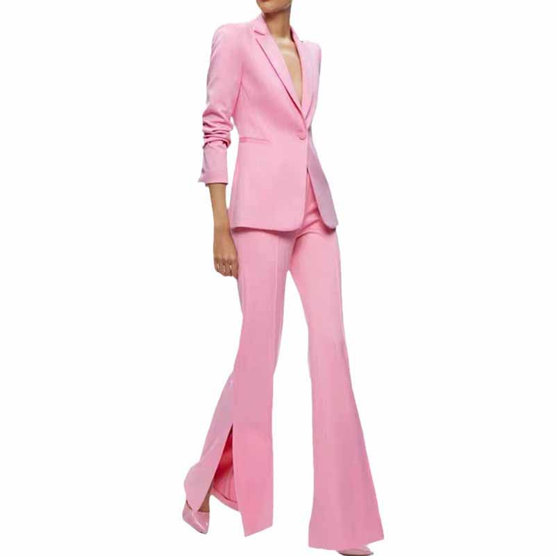 Women's Suit Pink One Button Pantsuit Wide-Leg Formal Suit Wedding Outfit