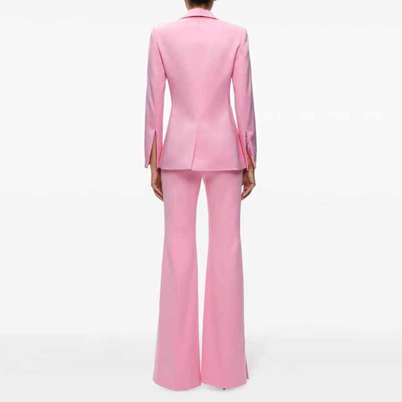 Women's Suit Pink One Button Pantsuit Wide-Leg Formal Suit Wedding Outfit