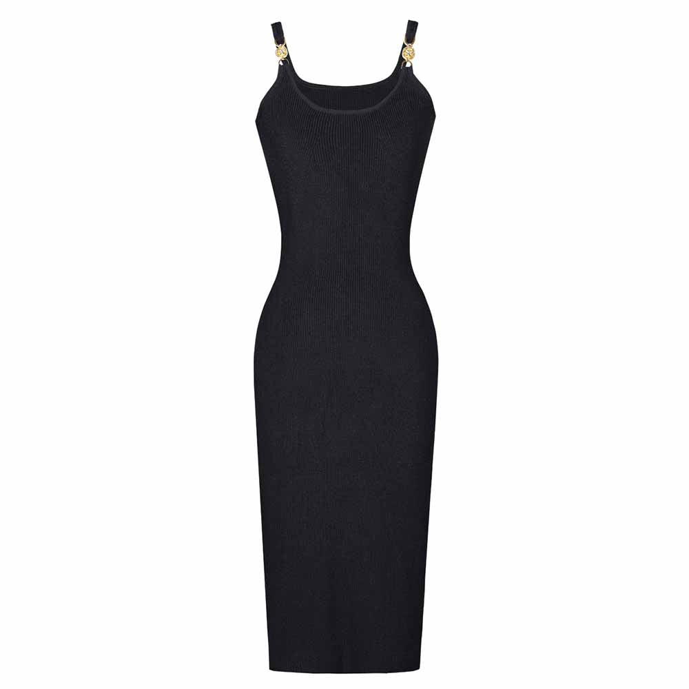 Women's Sweater Dress Black Midi Knitted Dresses