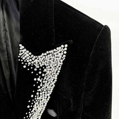 Women's Velvet Jacket with Beasted Collar Black Double Breasted Blazer