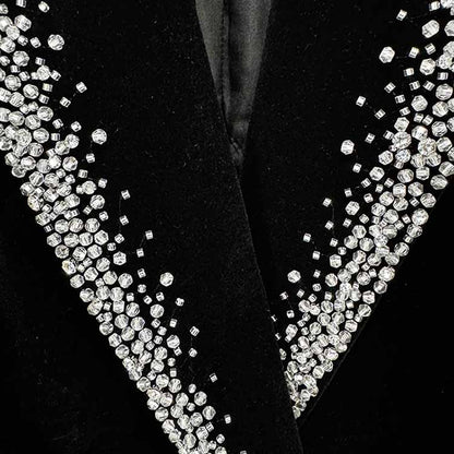 Women's Velvet Jacket with Beasted Collar Black Double Breasted Blazer