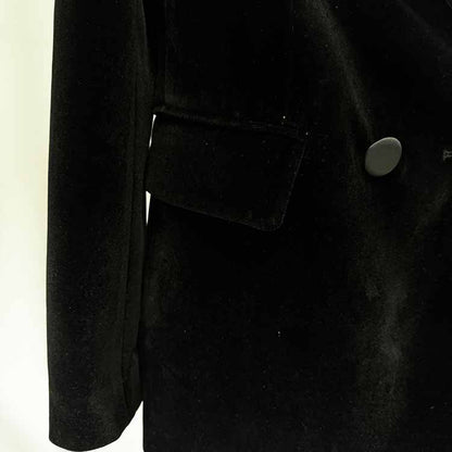 Women's Velvet Jacket with Beasted Collar Black Double Breasted Blazer