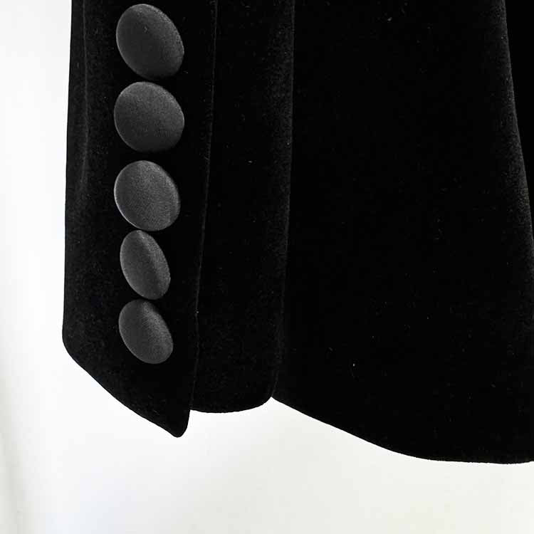 Women's Velvet Jacket with Beasted Collar Black Double Breasted Blazer