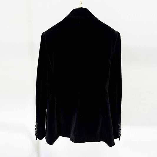 Women's Velvet Jacket with Beasted Collar Black Double Breasted Blazer