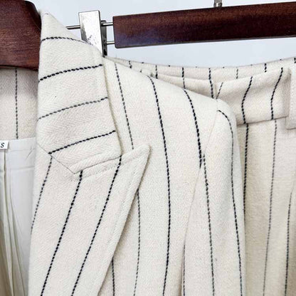 Women's Vertical Stripe Brushed Wool Suit Set – Blazer & Trousers 2-Piece Outfit