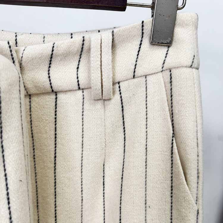 Women's Vertical Stripe Brushed Wool Suit Set – Blazer & Trousers 2-Piece Outfit