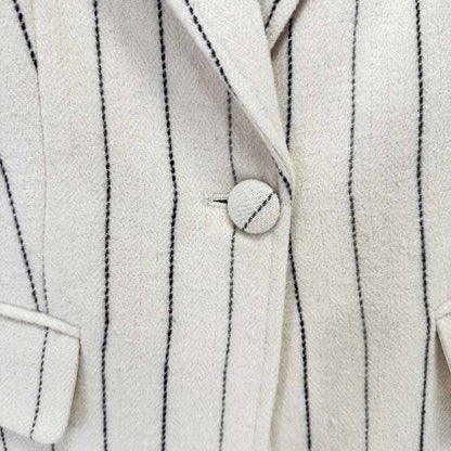 Women's Vertical Stripe Brushed Wool Suit Set – Blazer & Trousers 2-Piece Outfit