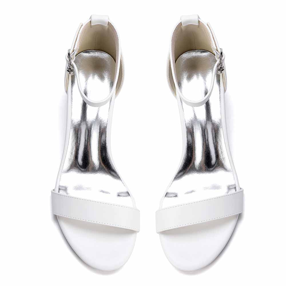 Women's White Ankle Strap Sandals Block Heel Open Toe Dress Shoes for Wedding Party Casual Wear