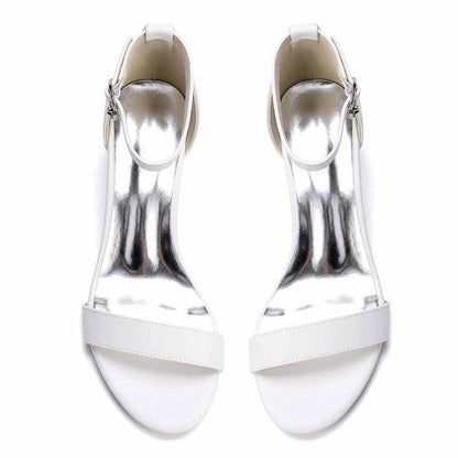 Women's White Ankle Strap Sandals Block Heel Open Toe Dress Shoes for Wedding Party Casual Wear