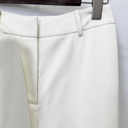 Elegant Women's White Sequin Floral Embroidered Blazer and Wide-Leg Pant Suit Set