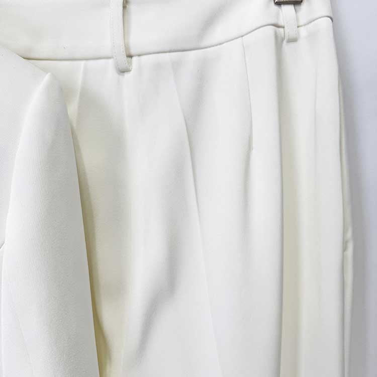 Elegant Women's White Sequin Floral Embroidered Blazer and Wide-Leg Pant Suit Set