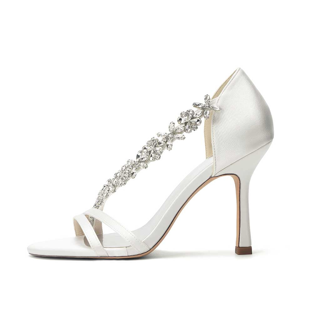 Rhinestone High Heel Sandals | Bridal Wedding Shoes | Open Toe Elegant Dress Footwear