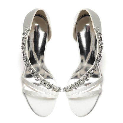 Rhinestone High Heel Sandals | Bridal Wedding Shoes | Open Toe Elegant Dress Footwear