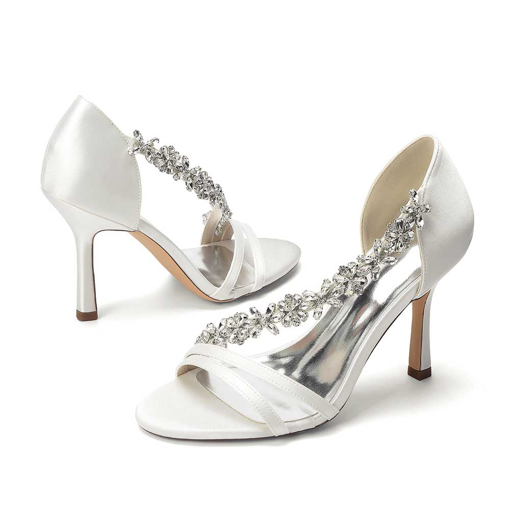Rhinestone High Heel Sandals | Bridal Wedding Shoes | Open Toe Elegant Dress Footwear