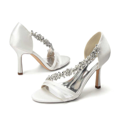 Rhinestone High Heel Sandals | Bridal Wedding Shoes | Open Toe Elegant Dress Footwear