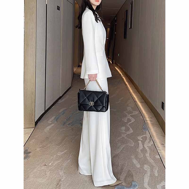 Women's Wide-Leg Formal Suit White Blazer Trousers Set Event Pantsuit